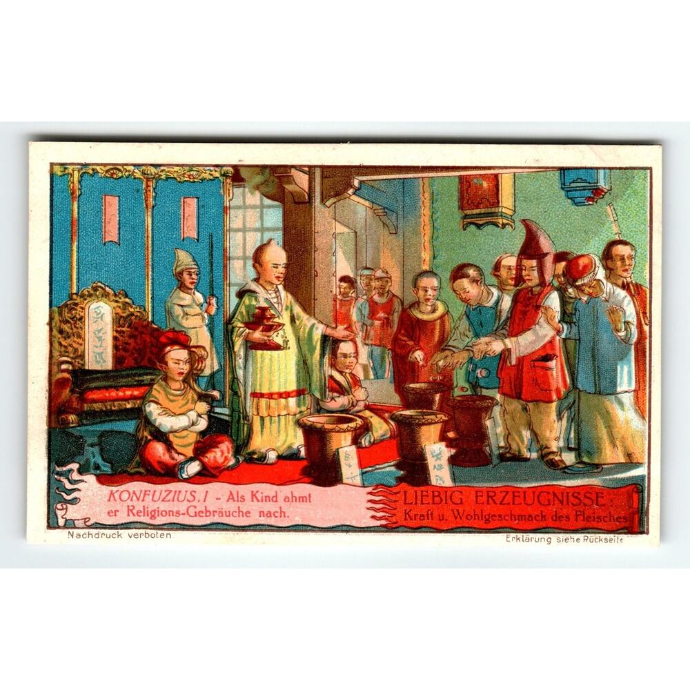 Victorian Liebig Trade Card Konfuzius Religious Scene German Text